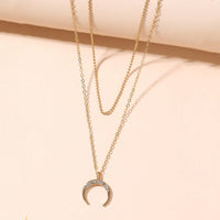 Moon Pendant Double-layer Necklace For Women Exaggerated And Personalized
