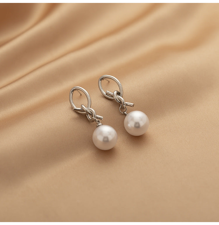 Creative Design Metal Knot Pearl Pendant Earrings