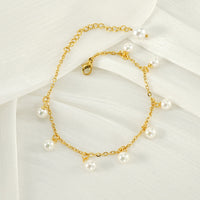 Fashion Simple Tassel Stainless Steel Pearl Anklet