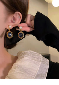 French-Style Vintage Sapphire And Pearl Earrings