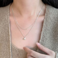 S925 Silver All-match Three-dimensional Heart Pendant Necklace For Women